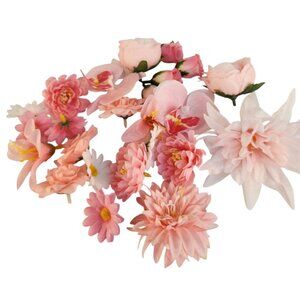 25 Pink Artificial Flower Heads for DIY Crafts – Roses, Daisies, Orchids